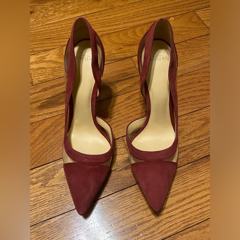 Alexandre Birman Wavee 100 Red Suede Pumps Clear Pointed Toe Stiletto Heeled 39 - Picture 2 of 6